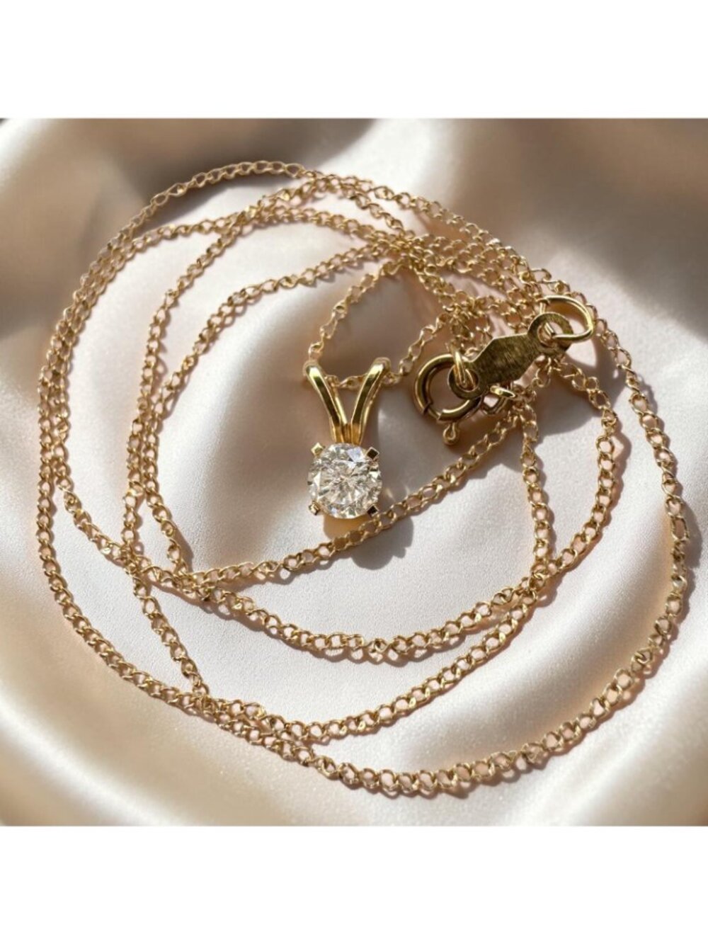 Estate- 14K Gold Natural Diamond Necklace 1/3CT Round Cut Solitaire -16" Dainty - Picture 16 of 16